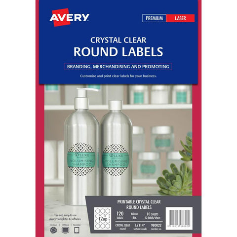 Avery 980022 L7114 Crystal Clear Round Label 12Up (Clear) [Pack 10]