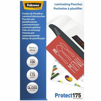 Fellowes Laminating Pouch Gloss 175 Micron 54×86mm Clear Pack of 100