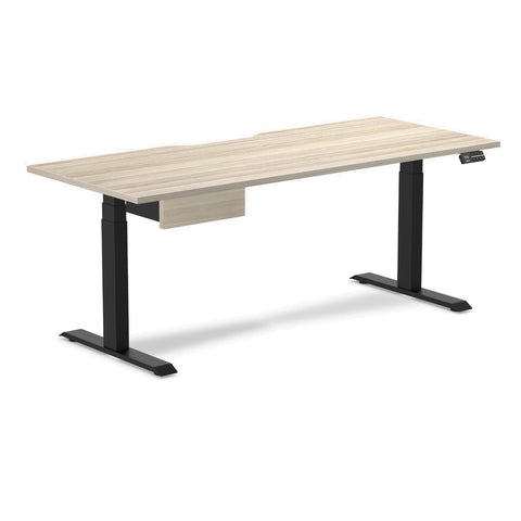 Desky Dual Scalloped Melamine Standing Desk With Drawer - Classic Oak / 1800x750mm / Matte Black