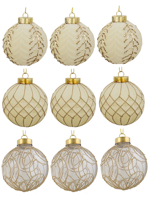 Christmas Warehouse - DECR2602 9x Whimsical Champagne Rose & Heirloom Velvet Statement Baubles | 80mm White, Champagne Rose & Clear