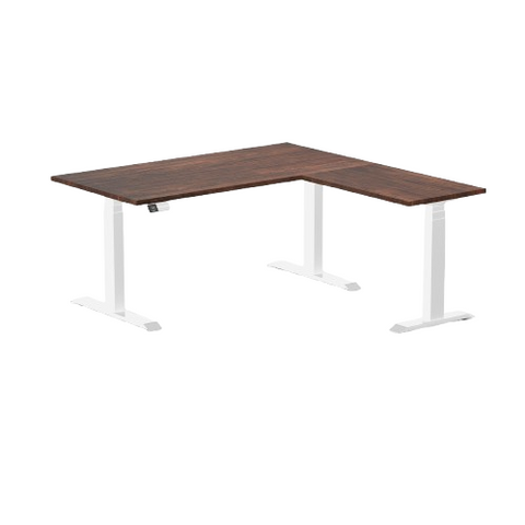 Desky Bamboo L-Shape Sit Stand Desk (American Rustic Pine Top/White Leg)