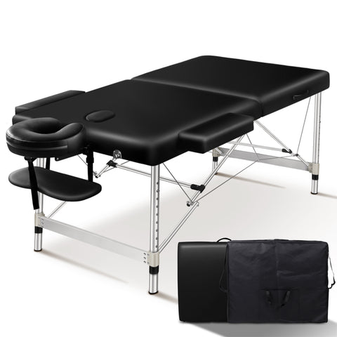 ALFORDSON Massage Table 2 Fold 55cm Foldable Portable Bed Desk Aluminium Lift Up (Black)