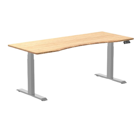 Desky Dual Ergo Edge Sit Stand Desk 180cm Bamboo Desktop and Grey Frame