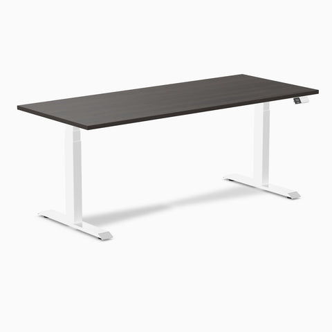 Desky Dual Melamine Sit Stand Desk 180cm Burnished Wood Desktop and White Frame