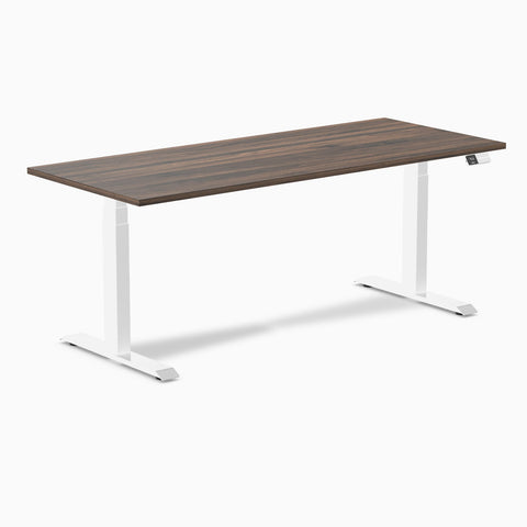 Desky Dual Melamine Sit Stand Desk 180cm Jarrah Legno Desktop and White Frame