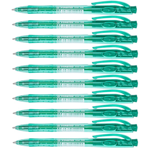 Stabilo 308 Liner Retractable Ballpoint Pen Medium (Green) [Box 10]