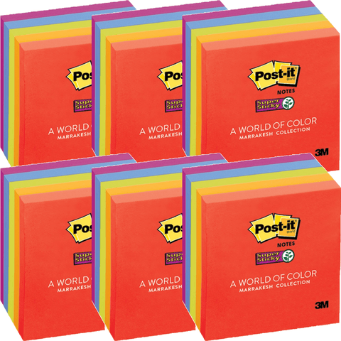 Post-It Pack 6 Super Sticky Notes 76x76mm Marrakesh Colours 5 Pads