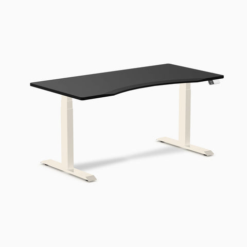 Desky Dual Ergo Edge Sit Stand Desk 150cm Black Desktop and Wheat Frame