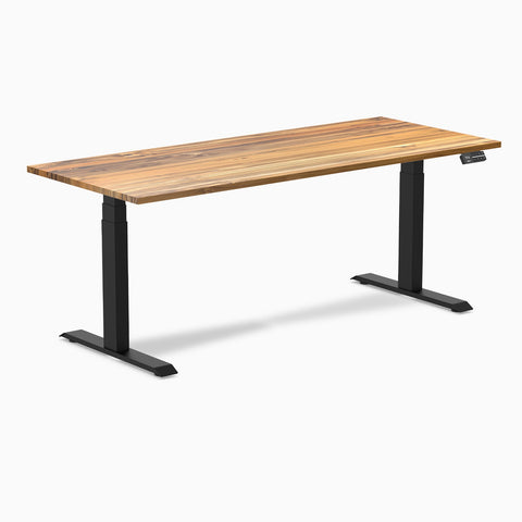 Desky Dual Hardwood Sit Stand Desk 180cm Teak Desktop and Matte Black Frame