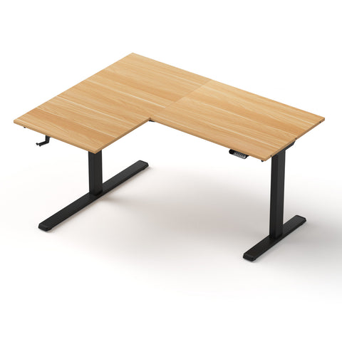 Artiss L‑Shape Electric Motorised Sit‑Stand Standing Desk Height Adjustable - Natural/Black