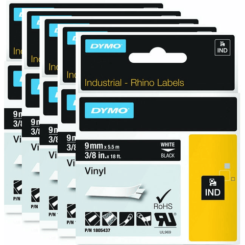 Dymo Rhino Industrial Tape Vinyl 9mm (White On Black)