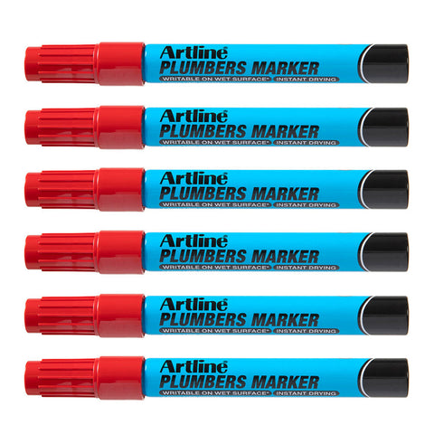 Artline 12PK Plumbers Permanent Marker Waterproof/Quick Dry For Wet Surfaces Red