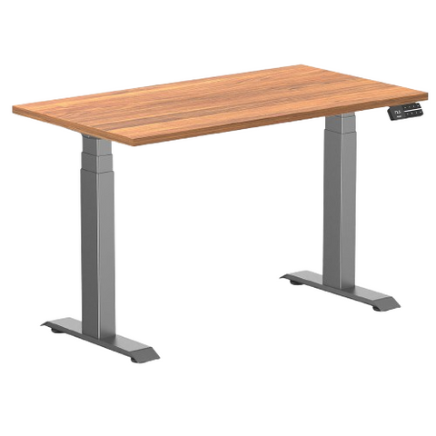 Desky Dual Mini Sit Stand Desk 1100 x 600 Prime Oak Desktop and Space Grey Frame