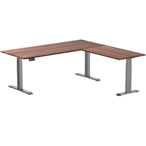 Desky Hardwood L-Shape Sit Stand Desk 180x175cm Walnut and Space Grey Leg
