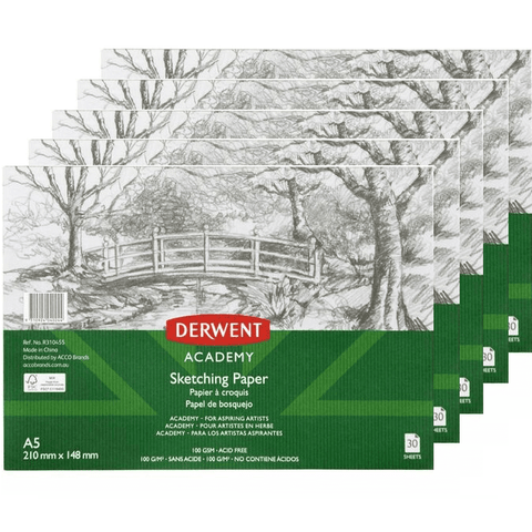 Derwent Academy A5 Landscape Sketching Drawing Pad (5-Pack)