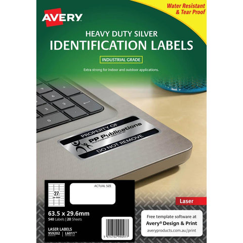 Avery Silver Heavy Duty Labels for Laser Printers, 63.5 x 29.6 mm [540-Pieces]
