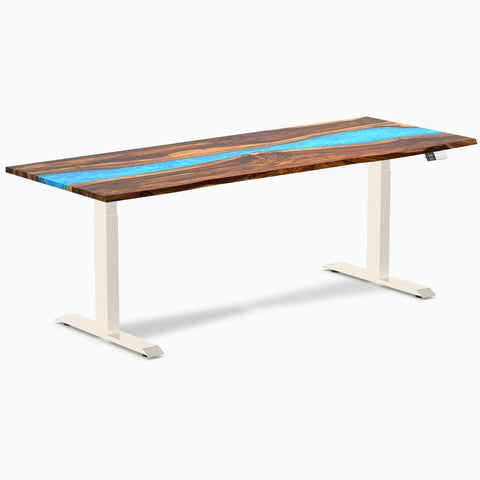 Desky Dual Resin Hardwood Sit Stand Desk 200cm Pheasantwood Blue River Desktop and Frame
