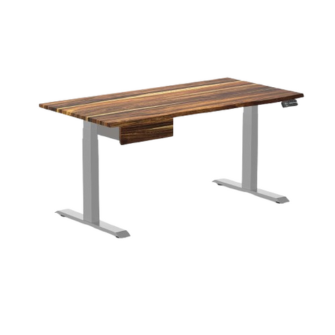 Desky Dual Hardwood Standing Desk With Drawer 180cm Pheasantwood Desktop and Grey Frame
