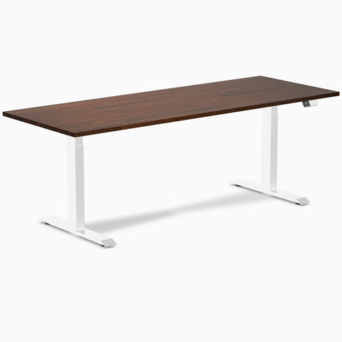 Desky Dual Rubberwood Sit Stand Desk 200cm Red Walnut Desktop and White Frame