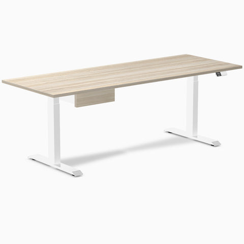 Desky Dual Melamine Standing Desk With Drawer 200cm Classic Oak Desktop and White Frame