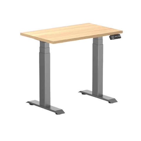 Desky Dual Mini Sit Stand Desk 800 x 500 Sublime Teak Desktop and Space Grey Frame