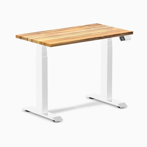 Desky Dual Mini Hardwood Sit Stand Desk 90cm Teak Desktop and White Frame