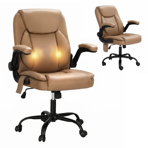 Artiss 2 Point Massage Office Chair Leather Mid Back (Brown)