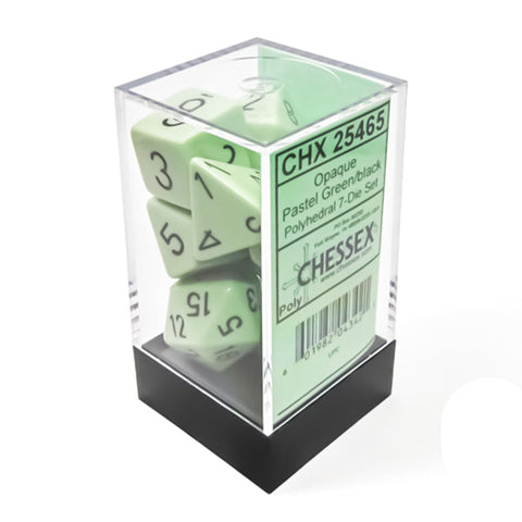 Chessex CHX 25465 Opaque Polyhedral Pastel Green/Black 7-Die RPG Dice Set