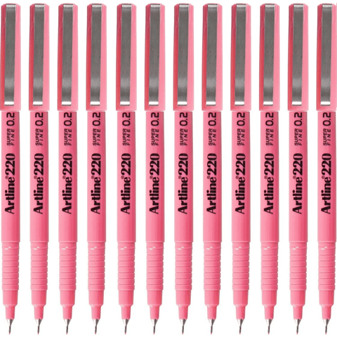 Artline Box 12 220 Fineline Pen 0.2mm Extra Fine (Pink)