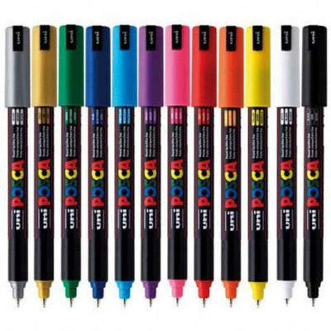 Uni PC1M Posca Poster Markers Extra Fine Bullet Tip 1mm (Assorted)[Pack 12]
