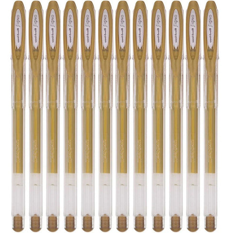 Uni-Ball UM120 Signo Gel Ink Rollerball Pen 0.5mm Metallic Gold Box 12