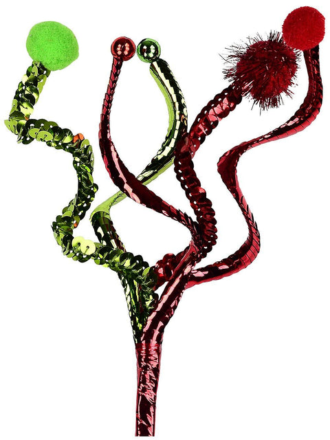 Christmas Warehouse - STEM2410 Metallic Lime & Red Sequin Whimsical Waves Christmas Stem | 30cm Lime Green & Red