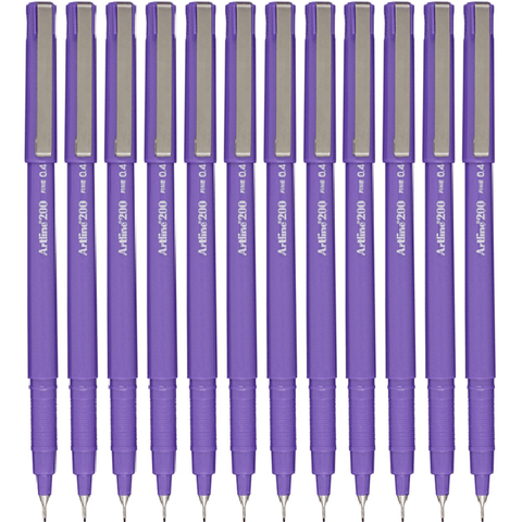 Artline Box 12 200 Fineliner Felt Tip Pen 0.4mm (Bright Purple)