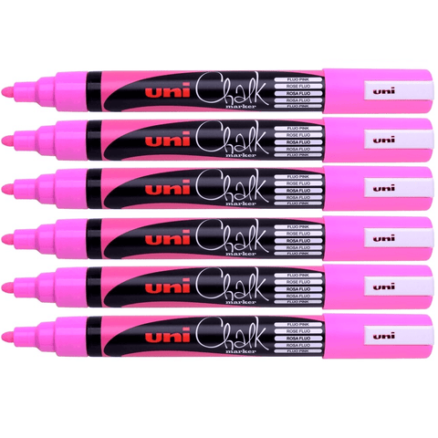 Uni-Ball 6 Pack Chalk Marker Bullet Tip 2.5mm (Fluoro Pink)