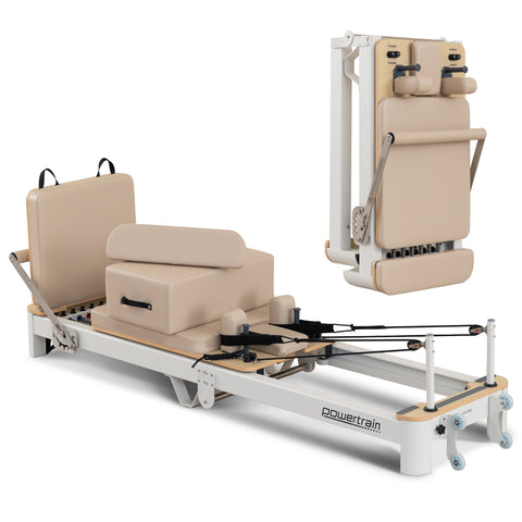 Powertrain Velora Pilates Reformer Machine Aluminum Foldable Multifunctional Home Gym Equipment (Beige)
