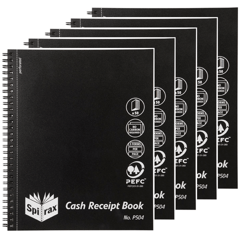 Spirax P504 Cash Receipt Black Cover Quarto Pack 5