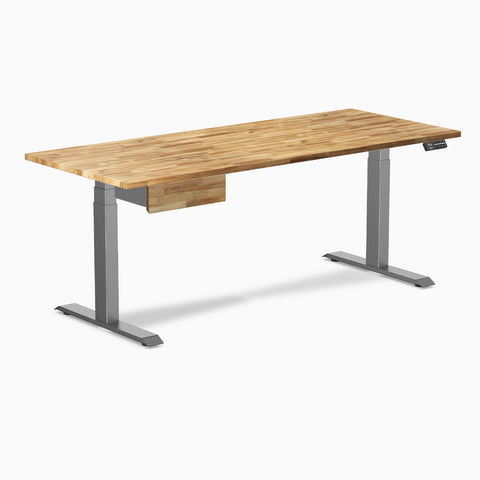 Desky Dual Hardwood Standing Desk With Drawer 180cm Acacia Desktop and Space Grey Frame