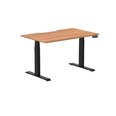 Desky Dual Scalloped Melamine Sit Stand Desk - Prime Oak / 1200x750mm / Matte Black