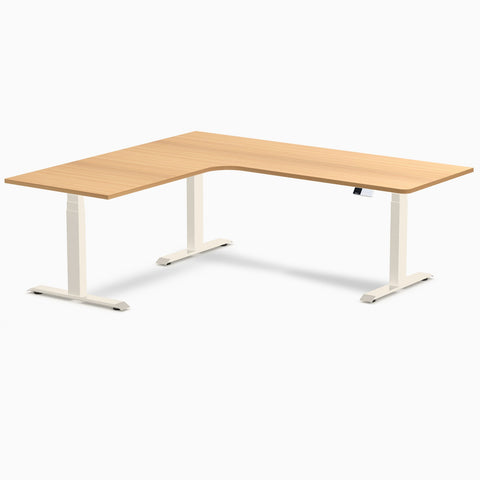 Desky L-Shape Melamine Sit Stand Desk 200cm - Left Return Select Beech Top and Matte Black Leg