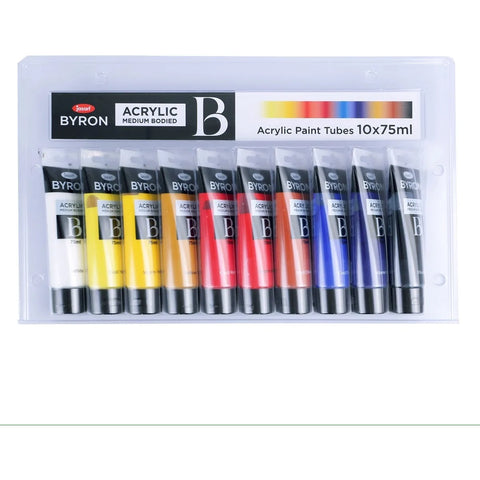 Jasart 10pc Byron 75ml Acrylic Medium Bodied Primary Cool/Warm Paint Tubes Set