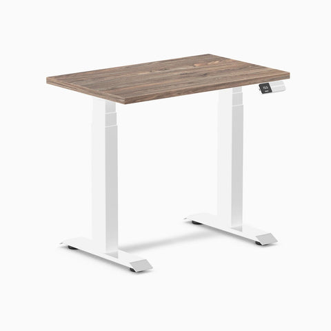 Desky Dual Mini Sit Stand Desk 800x500 Natural Walnut Desktop and White Frame
