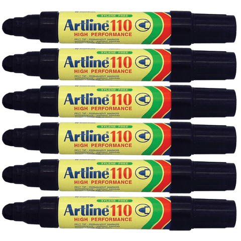Artline 110 Box 6 Permanent Marker 4mm Bullet (Black)