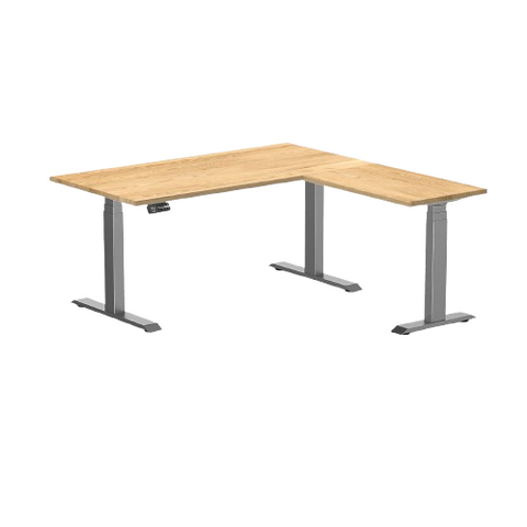 Desky Hardwood L-Shape Sit Stand Desk 150x155cm White Oak and Space Grey Leg