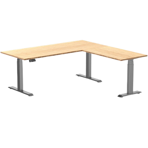Desky Bamboo L-Shape Sit Stand Desk 180 x 175 cm Bamboo Top and Space Grey Leg