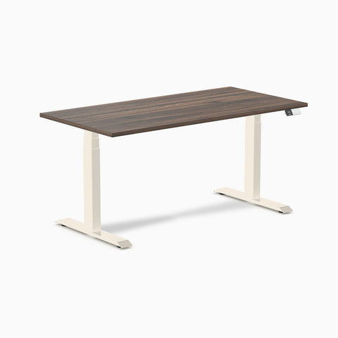 Desky Dual Melamine Sit Stand Desk 150cm Jarrah Legno Desktop and Wheat Frame