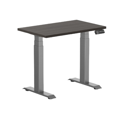 Desky Dual Mini Sit Stand Desk 800 x 500 Burnished Wood Desktop and Space Grey Frame