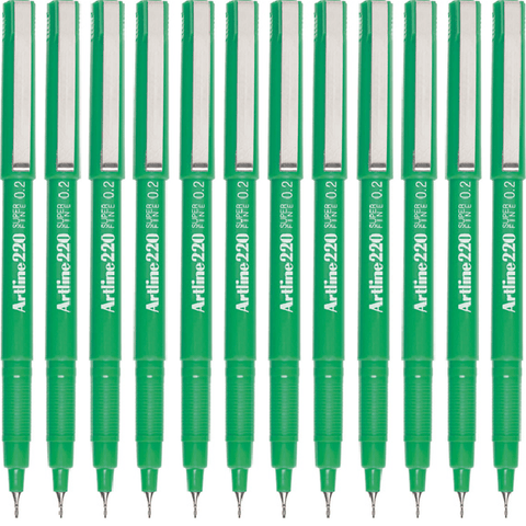 Artline Box 12 220 Fineline Pen 0.2mm Extra Fine (Green)