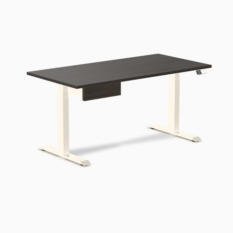 Desky Dual Melamine Standing Desk With Drawer 150cm Burnished Wood Desktop and Wheat Frame