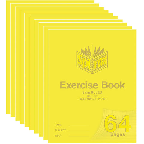 Spirax P191 Exercise Book Ruled 8mm 70Gsm 64 Page 225x175mm 10 Pack