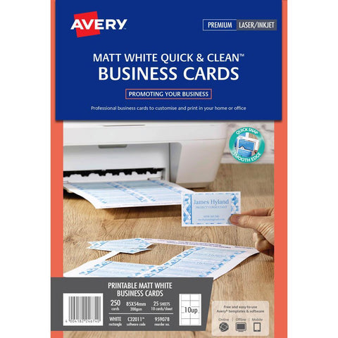 Avery 959078 C32011 Clean Business Cards Laser And Inkjet 200GSM Pack 250